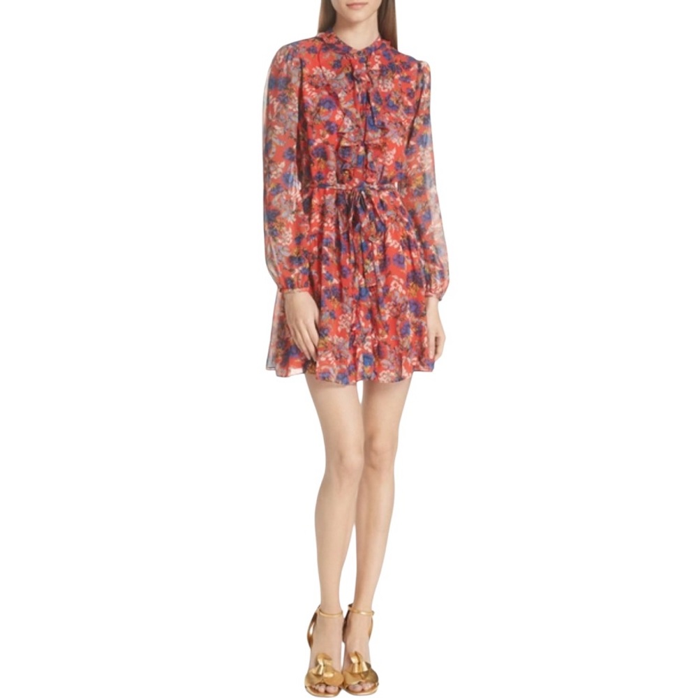 SALONI Long Sleeve Dress Silk Floral Red Multicolor Size 2